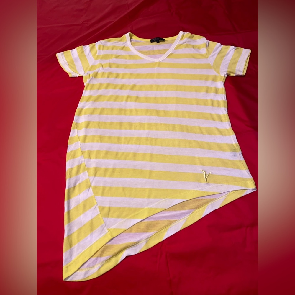 Ultra sexy party stripe yellow & white T- shirt by Villain (Medium)